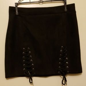 Women's faux suede lace up skirt